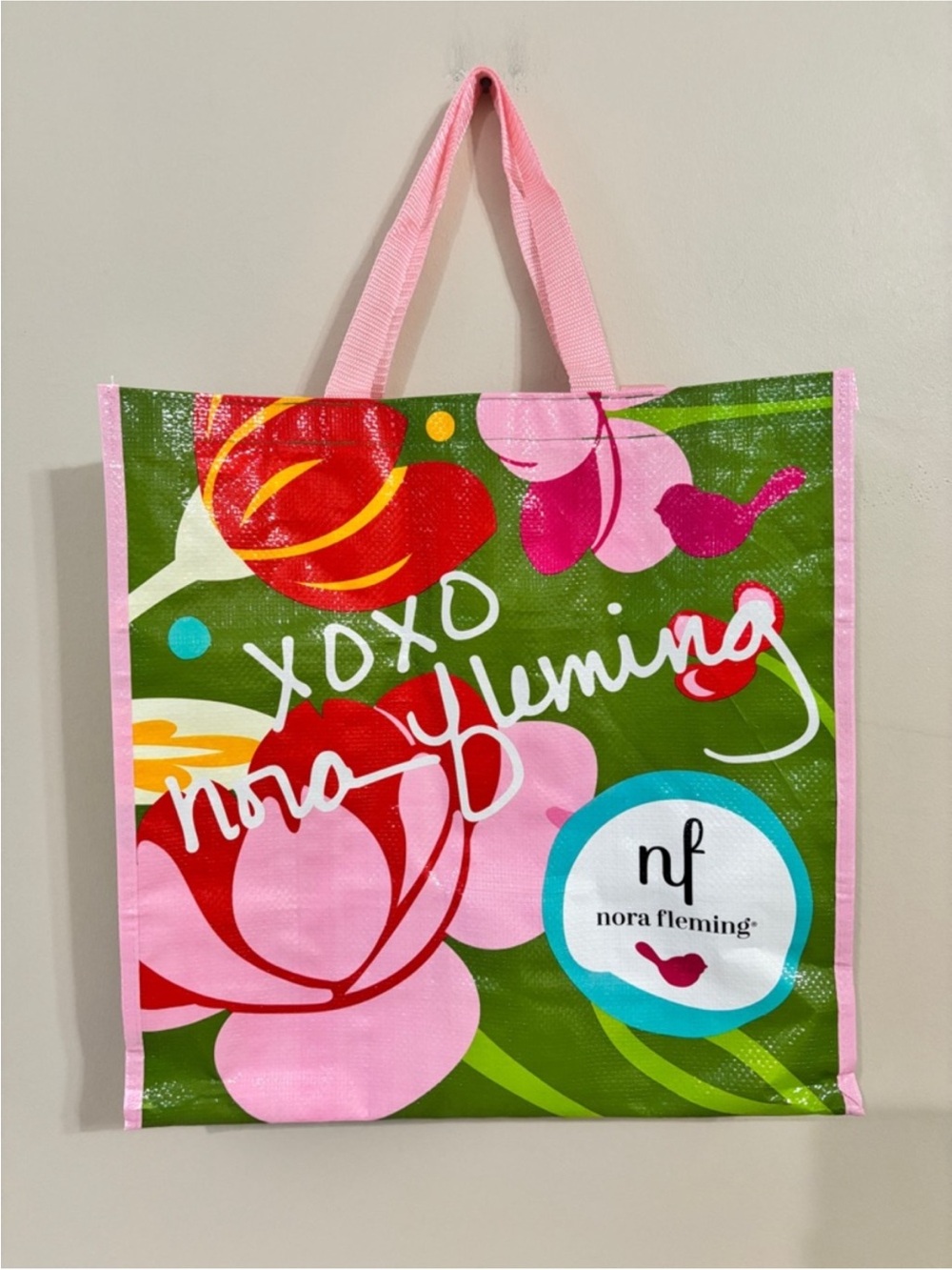 Nora Fleming Pink & Green Floral Shopper Tote